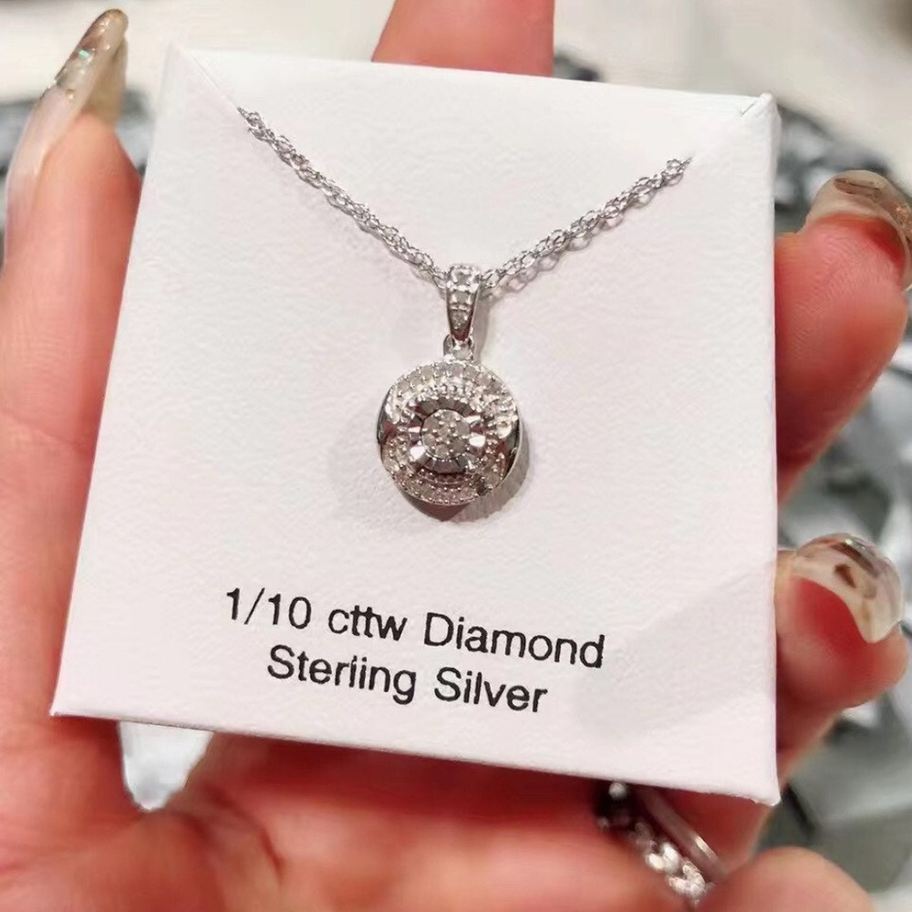 Sterling Silver Diamond Pendant Necklace Diamond Silver Necklace 1/10 cttw
